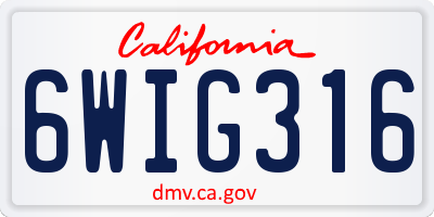 CA license plate 6WIG316