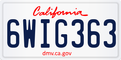 CA license plate 6WIG363