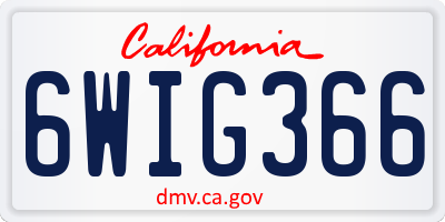 CA license plate 6WIG366