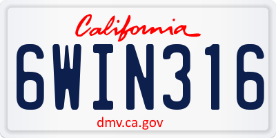 CA license plate 6WIN316