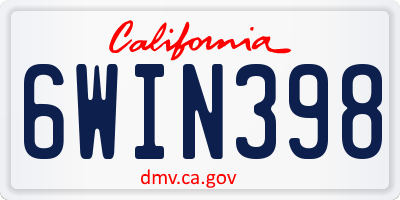 CA license plate 6WIN398