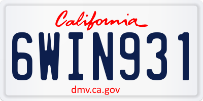 CA license plate 6WIN931