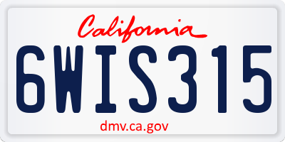 CA license plate 6WIS315