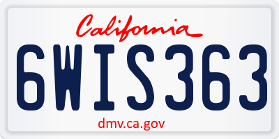 CA license plate 6WIS363