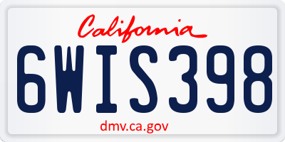 CA license plate 6WIS398