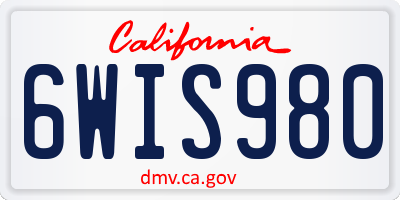 CA license plate 6WIS980
