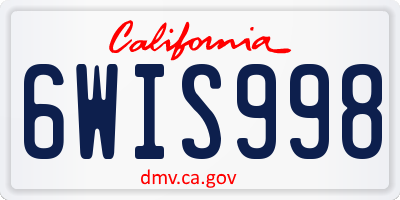 CA license plate 6WIS998