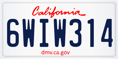 CA license plate 6WIW314