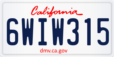 CA license plate 6WIW315