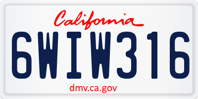 CA license plate 6WIW316