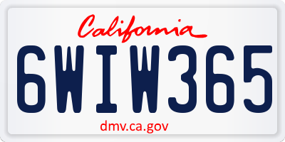 CA license plate 6WIW365
