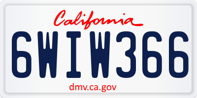 CA license plate 6WIW366