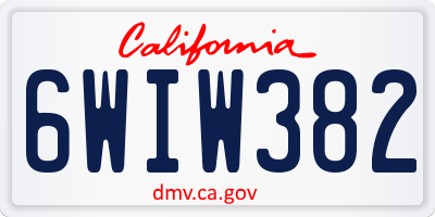 CA license plate 6WIW382