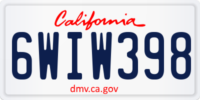 CA license plate 6WIW398