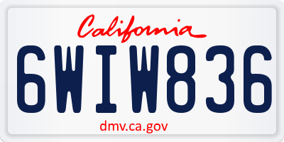CA license plate 6WIW836