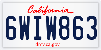 CA license plate 6WIW863