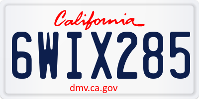 CA license plate 6WIX285