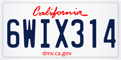 CA license plate 6WIX314