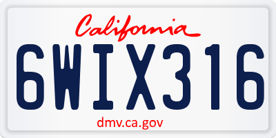 CA license plate 6WIX316
