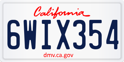 CA license plate 6WIX354