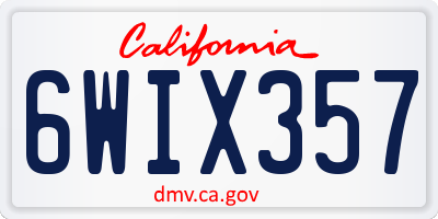 CA license plate 6WIX357