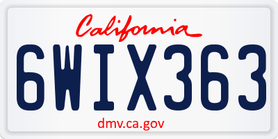 CA license plate 6WIX363