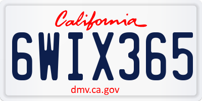 CA license plate 6WIX365