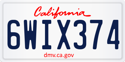 CA license plate 6WIX374