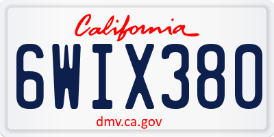 CA license plate 6WIX380