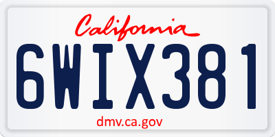 CA license plate 6WIX381