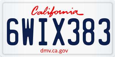 CA license plate 6WIX383