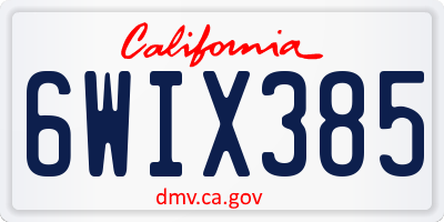 CA license plate 6WIX385