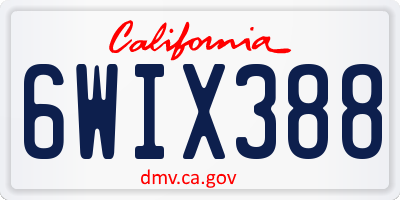 CA license plate 6WIX388