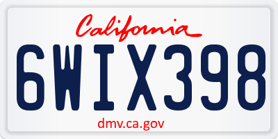 CA license plate 6WIX398