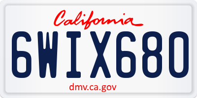 CA license plate 6WIX680