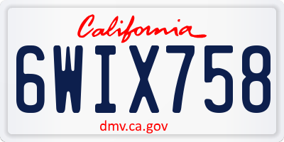 CA license plate 6WIX758