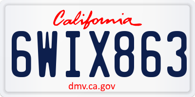CA license plate 6WIX863