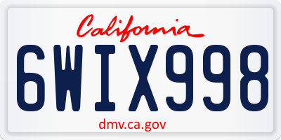 CA license plate 6WIX998