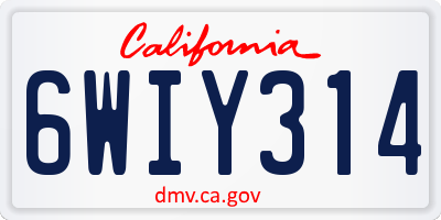 CA license plate 6WIY314