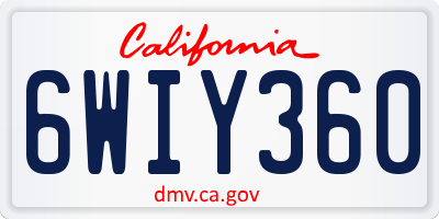CA license plate 6WIY360