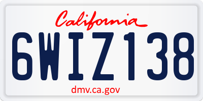 CA license plate 6WIZ138