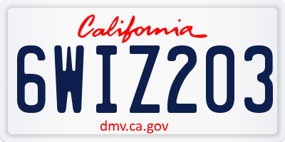 CA license plate 6WIZ203