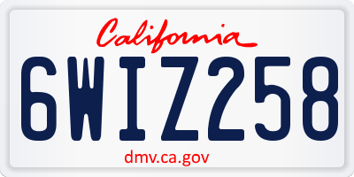 CA license plate 6WIZ258