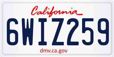 CA license plate 6WIZ259