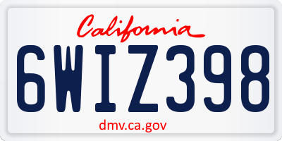 CA license plate 6WIZ398