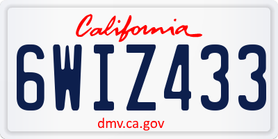 CA license plate 6WIZ433