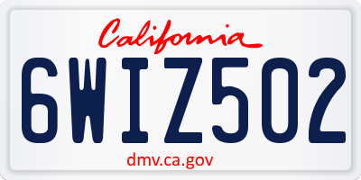 CA license plate 6WIZ502