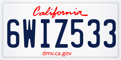 CA license plate 6WIZ533