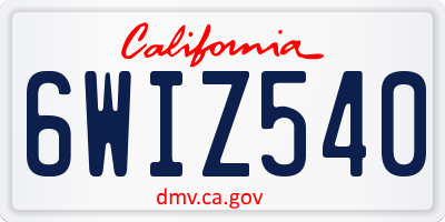CA license plate 6WIZ540