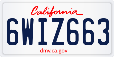 CA license plate 6WIZ663